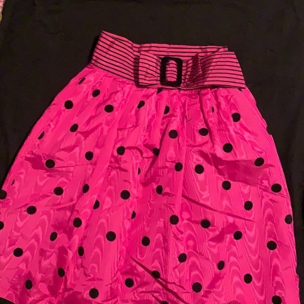 Judith Michaels Womens Skirt Size 9 Pink & Black Polk Dots Fancy  Taffeta Party